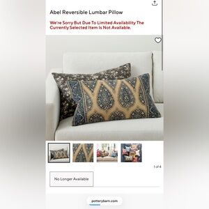 New Pottery Barn Abel Reversible Block Print Lumbar Pillow Cover, 16x26”